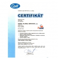 Certifikát ČSN ISO/IEC 27001:2006